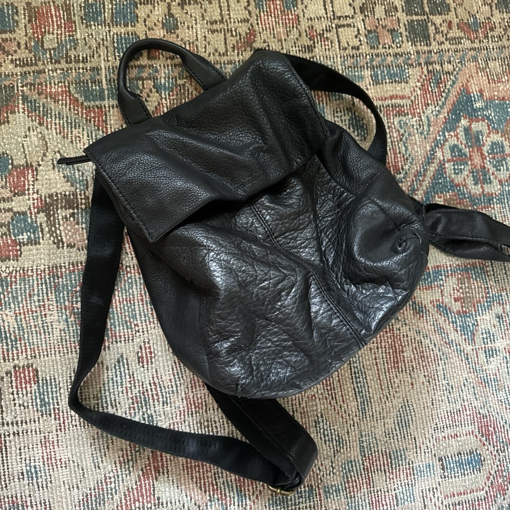 Vintage black leather backpack
